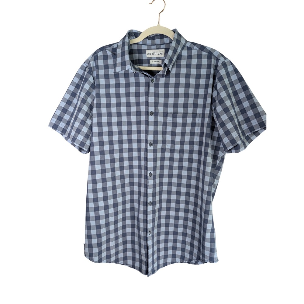 Mizzen+Main Leeward Shirt Men XL  Blue Check Performance Trim Fit Short Sleeve